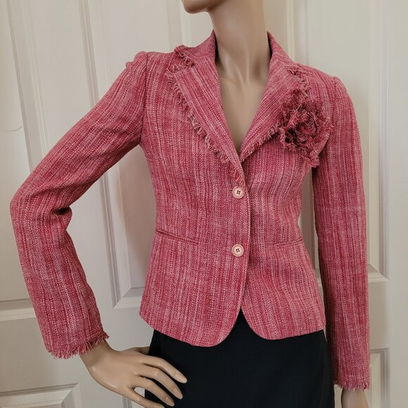 BCBGMaxAzria Silk Tweed Rosette Blazer Jacket SZ XS Pink - Picture 1 of 14